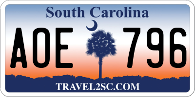 SC license plate AOE796