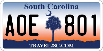 SC license plate AOE801