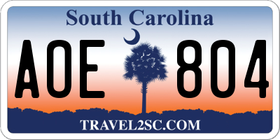 SC license plate AOE804