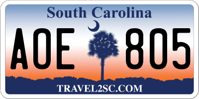 SC license plate AOE805