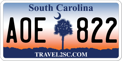 SC license plate AOE822