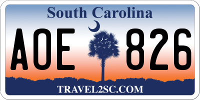 SC license plate AOE826