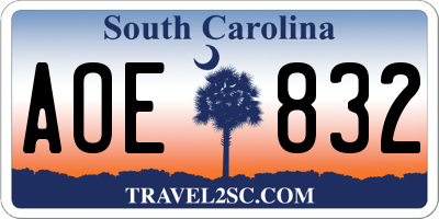 SC license plate AOE832