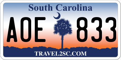SC license plate AOE833