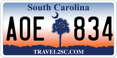 SC license plate AOE834