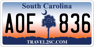 SC license plate AOE836