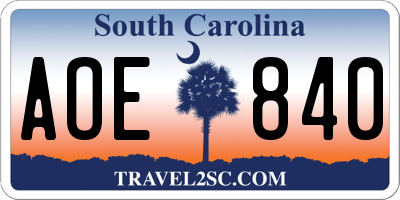SC license plate AOE840