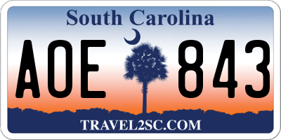 SC license plate AOE843
