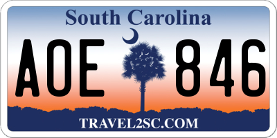 SC license plate AOE846