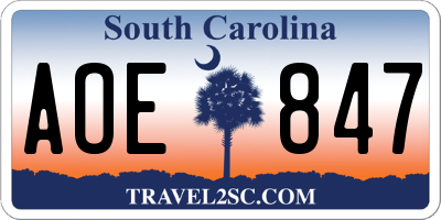 SC license plate AOE847