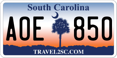 SC license plate AOE850