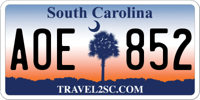 SC license plate AOE852