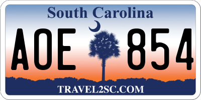 SC license plate AOE854
