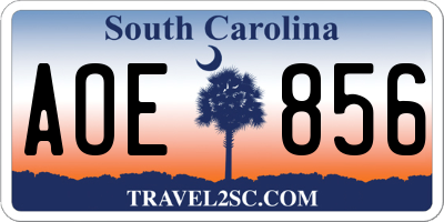 SC license plate AOE856