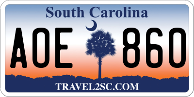 SC license plate AOE860
