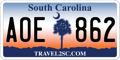 SC license plate AOE862