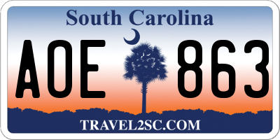 SC license plate AOE863