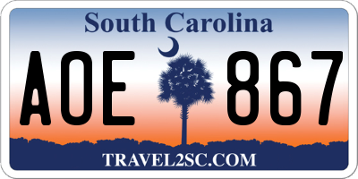 SC license plate AOE867