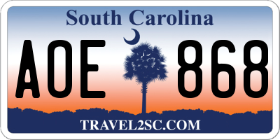 SC license plate AOE868