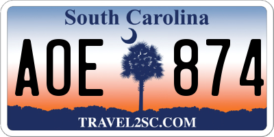 SC license plate AOE874