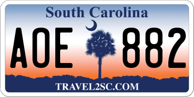 SC license plate AOE882