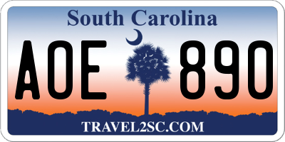 SC license plate AOE890