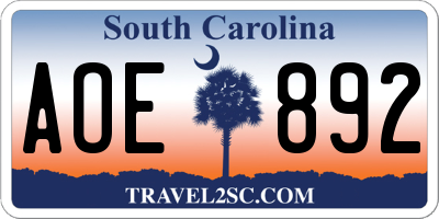 SC license plate AOE892