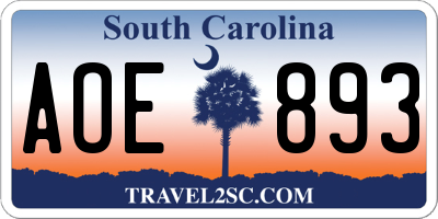 SC license plate AOE893