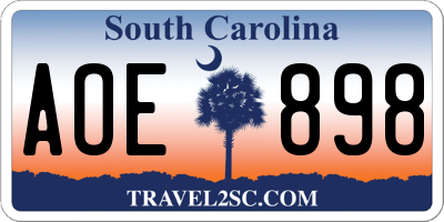 SC license plate AOE898