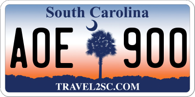 SC license plate AOE900