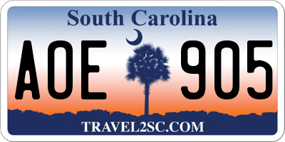 SC license plate AOE905
