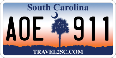 SC license plate AOE911