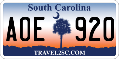SC license plate AOE920