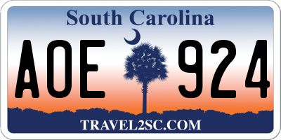SC license plate AOE924