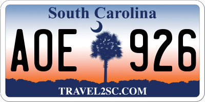 SC license plate AOE926