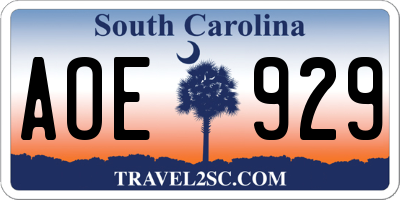 SC license plate AOE929