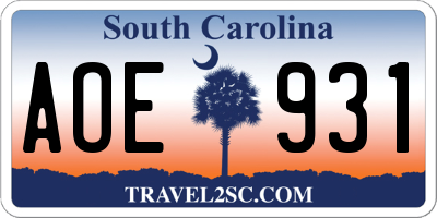 SC license plate AOE931