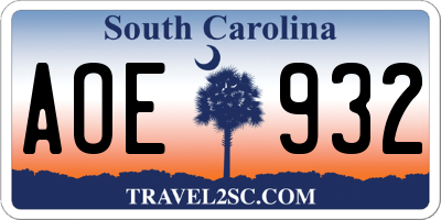 SC license plate AOE932