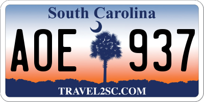 SC license plate AOE937