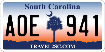 SC license plate AOE941