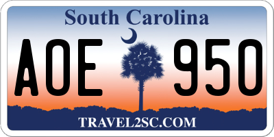 SC license plate AOE950