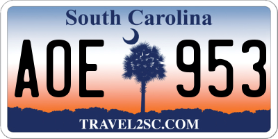 SC license plate AOE953
