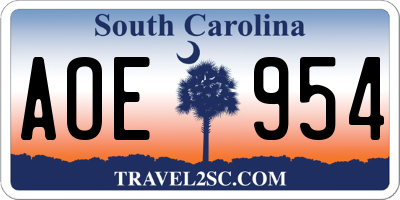 SC license plate AOE954