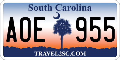 SC license plate AOE955