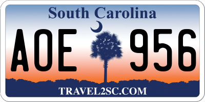 SC license plate AOE956