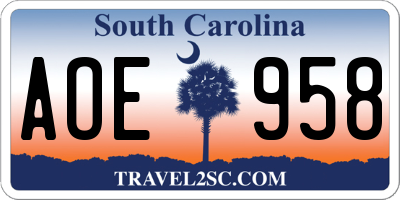 SC license plate AOE958