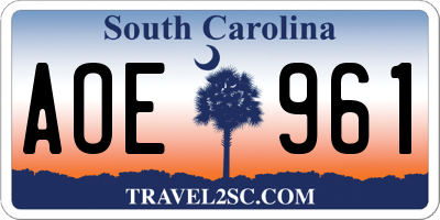 SC license plate AOE961