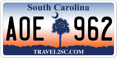 SC license plate AOE962