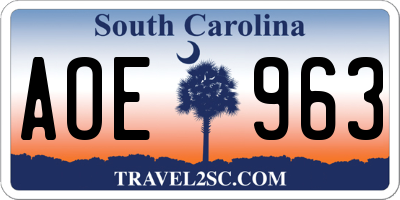 SC license plate AOE963