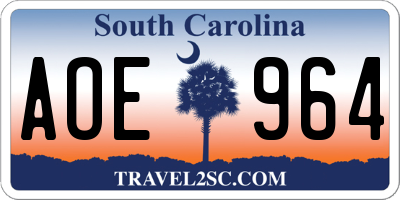 SC license plate AOE964